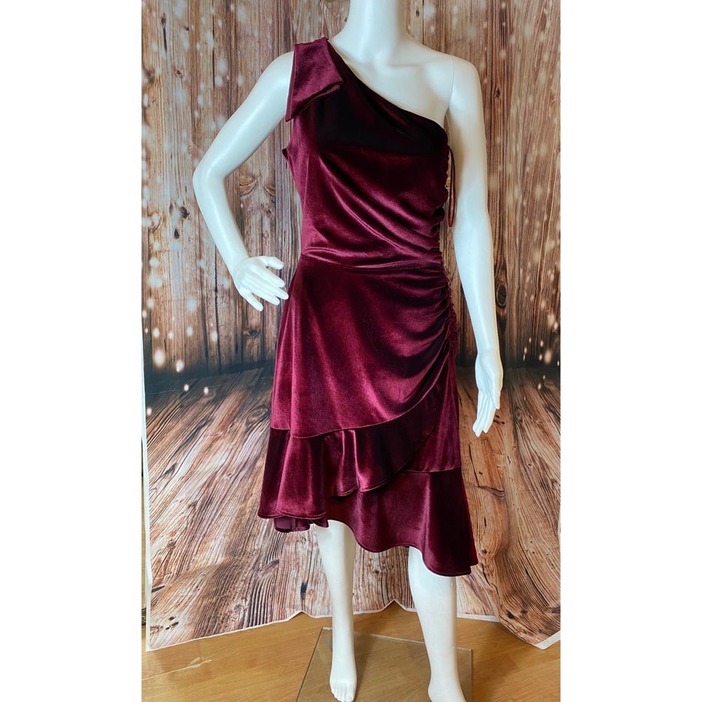 Chelsea & Violet Burgundy Stretch Velvet Dress S